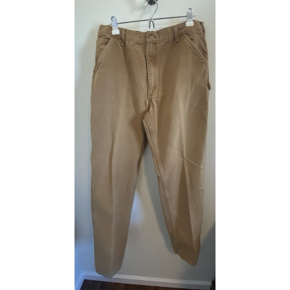 Carhartt Men 38x35 Brown Duck Cotton Carpenter Jeans Flannel Lined Winter Work